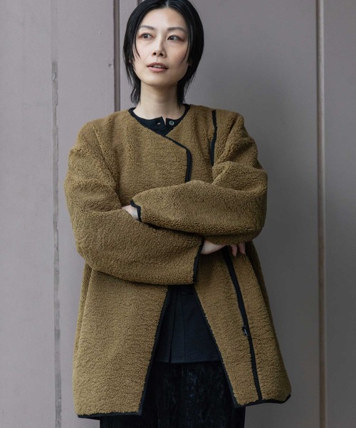 Munich（ミューニック）の「シープボアムートンライダースコート（ノーカラーコート・レディース・ブラック/アイボリー/カーキ・FREE）」の3枚目の写真