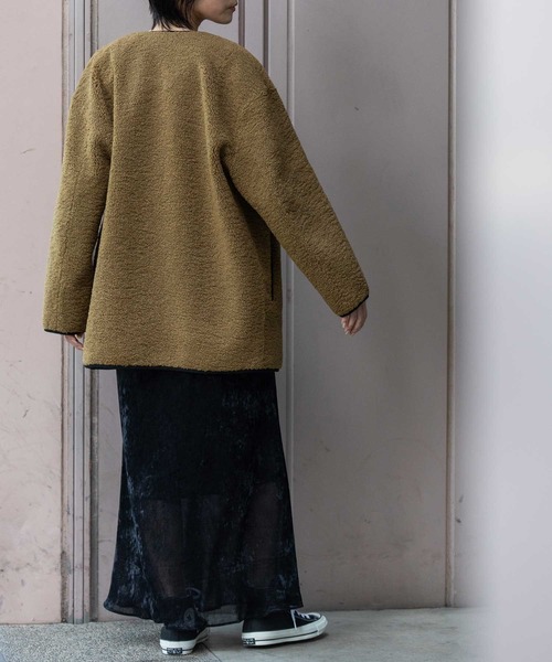 Munich（ミューニック）の「シープボアムートンライダースコート（ノーカラーコート・レディース・ブラック/アイボリー/カーキ・FREE）」の14枚目の写真