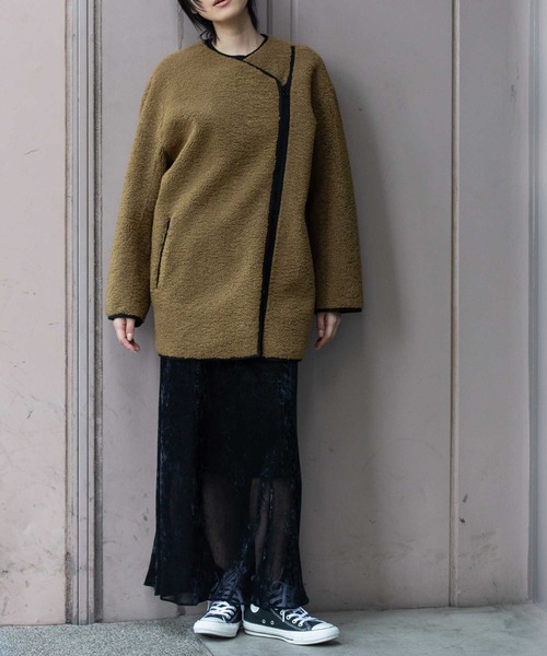 Munich（ミューニック）の「シープボアムートンライダースコート（ノーカラーコート・レディース・ブラック/アイボリー/カーキ・FREE）」の17枚目の写真