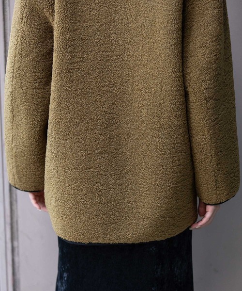 Munich（ミューニック）の「シープボアムートンライダースコート（ノーカラーコート・レディース・ブラック/アイボリー/カーキ・FREE）」の22枚目の写真