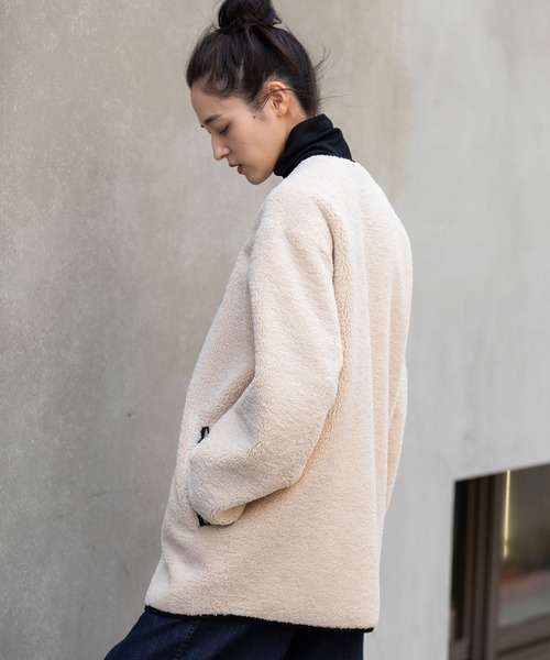 Munich（ミューニック）の「シープボアムートンライダースコート（ノーカラーコート・レディース・ブラック/アイボリー/カーキ・FREE）」の6枚目の写真