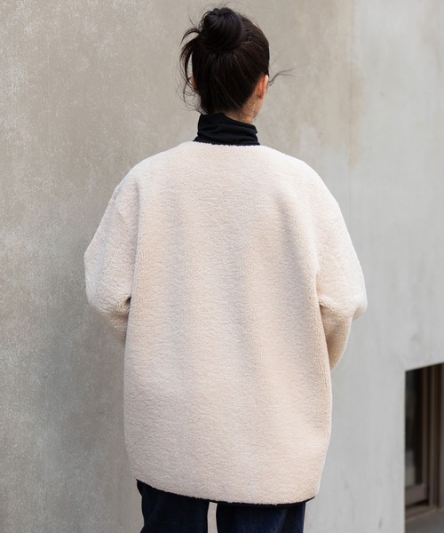 Munich（ミューニック）の「シープボアムートンライダースコート（ノーカラーコート・レディース・ブラック/アイボリー/カーキ・FREE）」の7枚目の写真