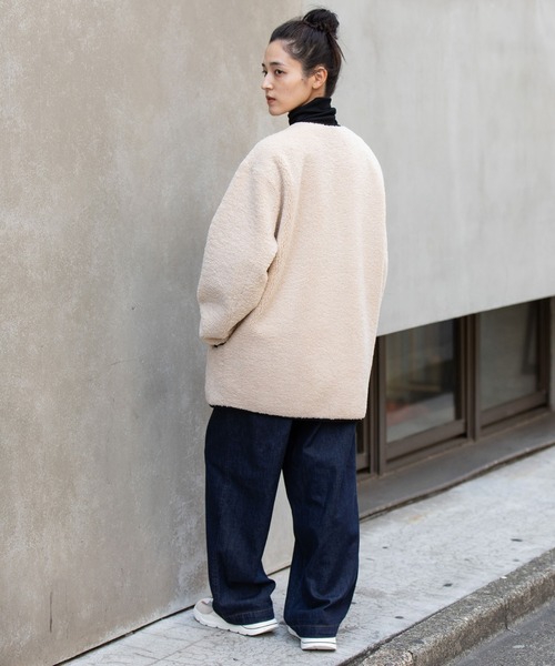 Munich（ミューニック）の「シープボアムートンライダースコート（ノーカラーコート・レディース・ブラック/アイボリー/カーキ・FREE）」の8枚目の写真