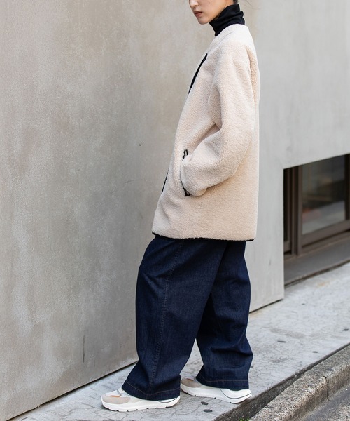 Munich（ミューニック）の「シープボアムートンライダースコート（ノーカラーコート・レディース・ブラック/アイボリー/カーキ・FREE）」の9枚目の写真