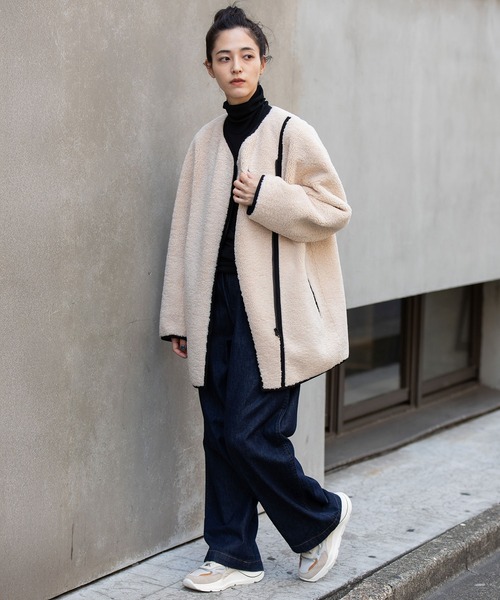 Munich（ミューニック）の「シープボアムートンライダースコート（ノーカラーコート・レディース・ブラック/アイボリー/カーキ・FREE）」の11枚目の写真