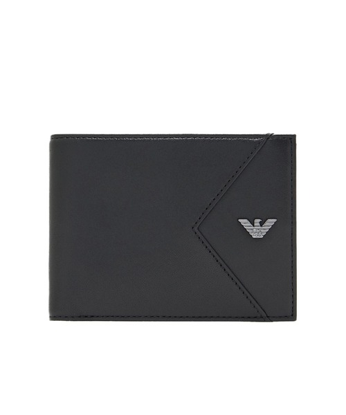 EMPORIO ARMANI(エンポリオアルマーニ)の「【エンポリオ アルマーニ】二つ折りウォレット ナッパレザー 幾何学ディテール(財布・メンズ・ブラック・FREE)」の1枚目の写真