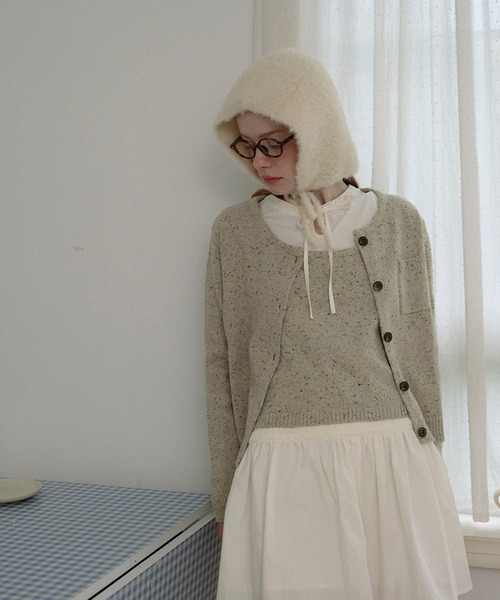 SANSeLF(サンセルフ)の「【SANSeLF】 フードキャップ ニットファー調 リボンタイデザイン saa25a048(ニットキャップ/ビーニー・レディース・ブルー/アイボリー/ブラック/ピンク・FREE)」の7枚目の写真