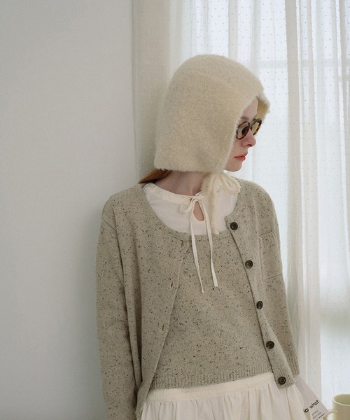 SANSeLF(サンセルフ)の「【SANSeLF】 フードキャップ ニットファー調 リボンタイデザイン saa25a048(ニットキャップ/ビーニー・レディース・ブルー/アイボリー/ブラック/ピンク・FREE)」の8枚目の写真