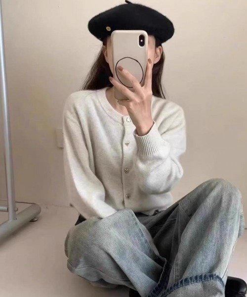 cammie(キャミー)の「ハートボタンカーディガン(カーディガン/ボレロ・レディース・アイボリー/ブラック/ベビーピンク/ライトグレー/ライトグリーン・FREE)」の14枚目の写真