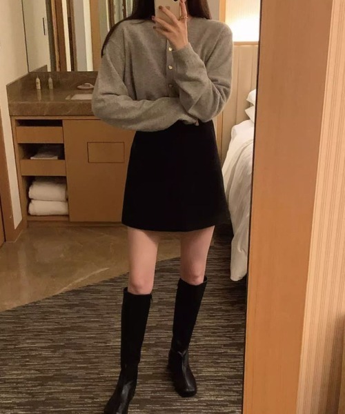 cammie(キャミー)の「ハートボタンカーディガン(カーディガン/ボレロ・レディース・アイボリー/ブラック/ベビーピンク/ライトグレー/ライトグリーン・FREE)」の19枚目の写真