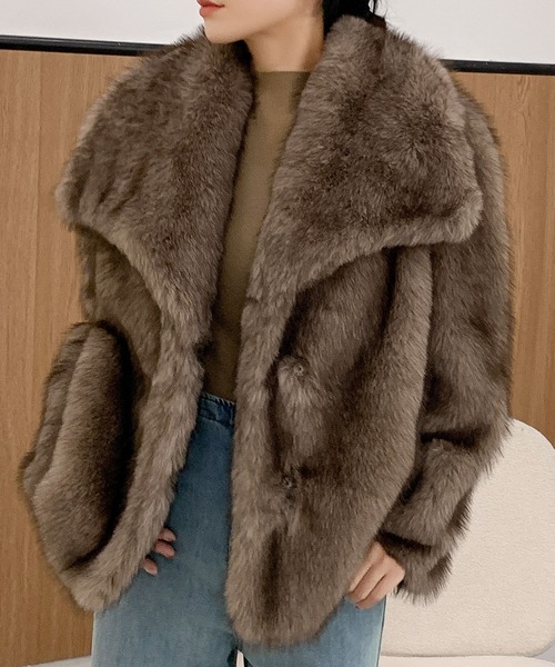 ビッグカラー オーバーサイズ フェイクファーコート 秋 冬（その他
