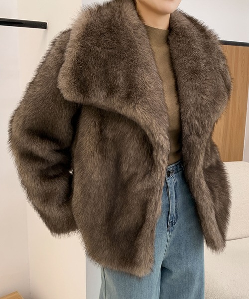 ビッグカラー オーバーサイズ フェイクファーコート 秋 冬（その他