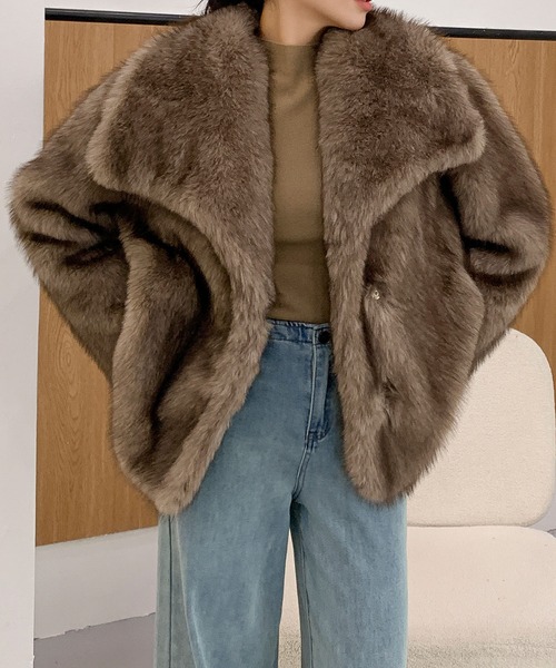 ビッグカラー オーバーサイズ フェイクファーコート 秋 冬（その他