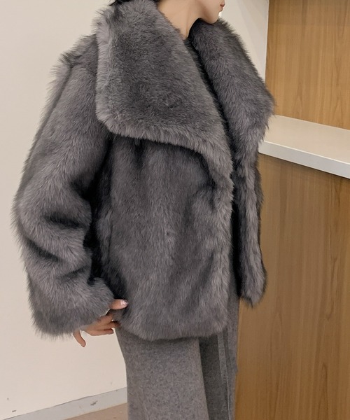 セール】ビッグカラー オーバーサイズ フェイクファーコート 秋 冬