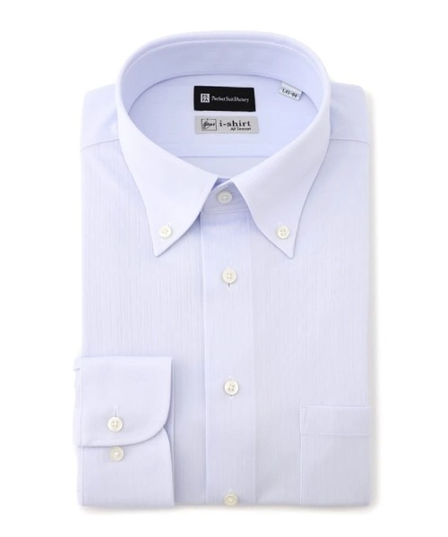 Perfect Suit FActory（パーフェクトスーツファクトリー）の「【完全ノーアイロン】長袖アイシャツ　ボタンダウン　ホワイト/グレー/サックス　WEB限定（ビジネスシャツ・メンズ・サックスブルー/ホワイト/ライトグレー・首回り41cm-裄丈82cm/首回り41cm-裄丈84cm/首回り43cm-裄丈86cm/首回り45cm-裄丈86cm/首回り39cm-裄丈82cm/首回り39cm-裄丈80cm/首回り37cm-裄丈80cm）」の8枚目の写真