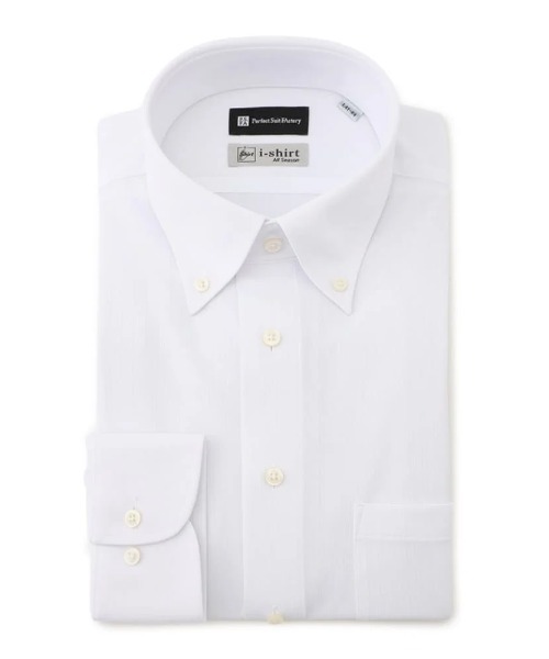 Perfect Suit FActory（パーフェクトスーツファクトリー）の「【完全ノーアイロン】長袖アイシャツ　ボタンダウン　ホワイト/グレー/サックス　WEB限定（ビジネスシャツ・メンズ・サックスブルー/ホワイト/ライトグレー・首回り41cm-裄丈82cm/首回り41cm-裄丈84cm/首回り43cm-裄丈86cm/首回り45cm-裄丈86cm/首回り39cm-裄丈82cm/首回り39cm-裄丈80cm/首回り37cm-裄丈80cm）」の4枚目の写真