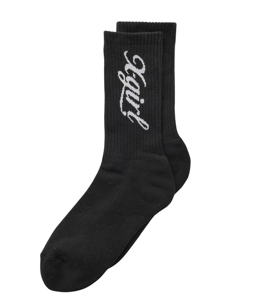 X-girl（エックスガール）の「SIGN PAINTING LOGO RIB SOCKS（ソックス/靴下・レディース・ブラック/ホワイト・ONE SIZE）」の2枚目の写真