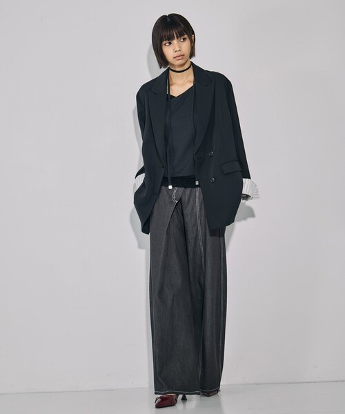 UNITED TOKYO（ユナイテッドトウキョウ）の「ベロアコンビカップインキャミソール｜ウォッシャブル/カップ付きキャミ/レイヤード/春服（キャミソール・レディース・ブラック/ホワイト・FREE）」の4枚目の写真