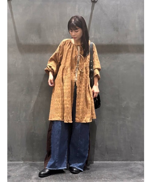 東欧vintage スモッキングギャザー　チュニックワンピース ギャザーワンピース