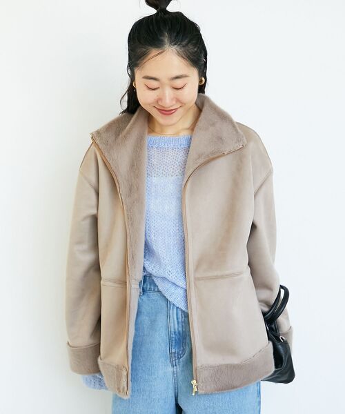 le.coeur blanc(ルクールブラン)の「フェイクムートンファーコート(ムートンコート・レディース・チャコールグレー/グレイッシュベージュ・38)」の16枚目の写真