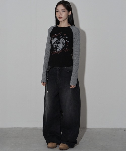 Midnight Move（ミッドナイトムーブ）の「A'GEM/9 × .kom 『MIDNIGHT MOVE/ミッドナイトムーブ』ST ANGEL LONG SLEEVE/ ラグラン切り替え エンジェルスターデザイン 長袖Tシャツ/カットソー（Tシャツ/カットソー・レディース・アイボリー/ブラック/グレー・FREE）」の21枚目の写真