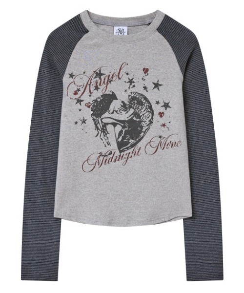 Midnight Move（ミッドナイトムーブ）の「A'GEM/9 × .kom 『MIDNIGHT MOVE/ミッドナイトムーブ』ST ANGEL LONG SLEEVE/ ラグラン切り替え エンジェルスターデザイン 長袖Tシャツ/カットソー（Tシャツ/カットソー・レディース・アイボリー/ブラック/グレー・FREE）」の8枚目の写真