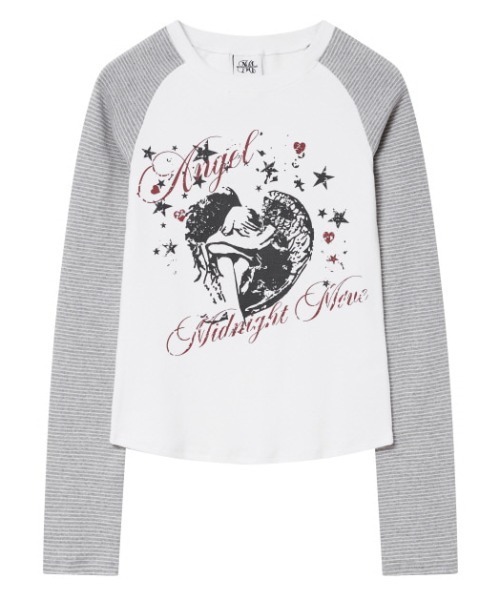 Midnight Move（ミッドナイトムーブ）の「A'GEM/9 × .kom 『MIDNIGHT MOVE/ミッドナイトムーブ』ST ANGEL LONG SLEEVE/ ラグラン切り替え エンジェルスターデザイン 長袖Tシャツ/カットソー（Tシャツ/カットソー・レディース・アイボリー/ブラック/グレー・FREE）」の4枚目の写真