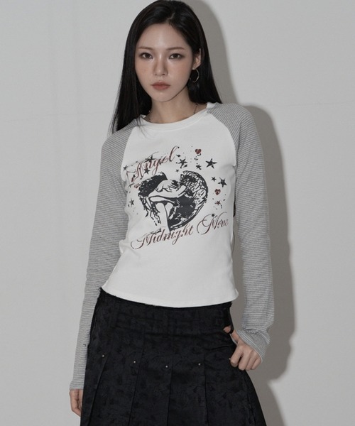 Midnight Move（ミッドナイトムーブ）の「A'GEM/9 × .kom 『MIDNIGHT MOVE/ミッドナイトムーブ』ST ANGEL LONG SLEEVE/ ラグラン切り替え エンジェルスターデザイン 長袖Tシャツ/カットソー（Tシャツ/カットソー・レディース・アイボリー/ブラック/グレー・FREE）」の13枚目の写真