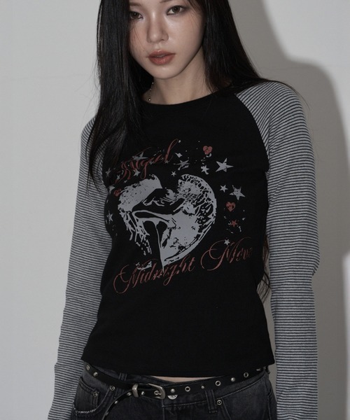 Midnight Move（ミッドナイトムーブ）の「A'GEM/9 × .kom 『MIDNIGHT MOVE/ミッドナイトムーブ』ST ANGEL LONG SLEEVE/ ラグラン切り替え エンジェルスターデザイン 長袖Tシャツ/カットソー（Tシャツ/カットソー・レディース・アイボリー/ブラック/グレー・FREE）」の18枚目の写真