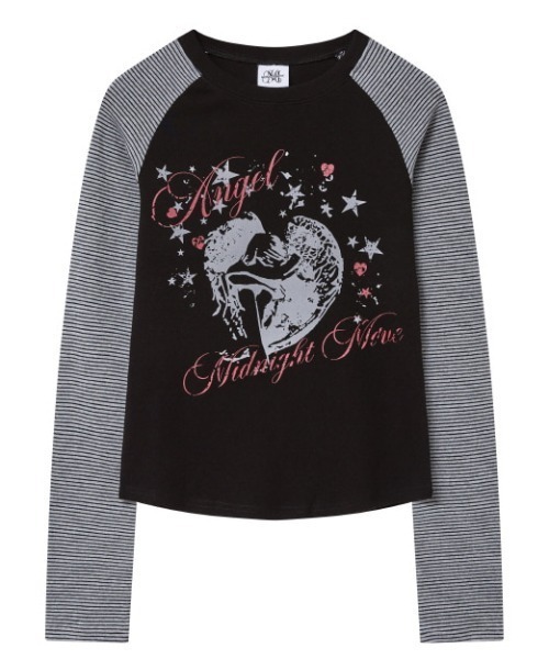 Midnight Move（ミッドナイトムーブ）の「A'GEM/9 × .kom 『MIDNIGHT MOVE/ミッドナイトムーブ』ST ANGEL LONG SLEEVE/ ラグラン切り替え エンジェルスターデザイン 長袖Tシャツ/カットソー（Tシャツ/カットソー・レディース・アイボリー/ブラック/グレー・FREE）」の6枚目の写真