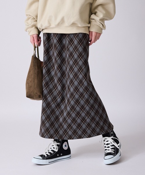 AO2（アオズ）の「バイヤスチェック バックスリットスカート（スカート・レディース・ネイビー/ブラウン/ブルー・FREE）」の7枚目の写真