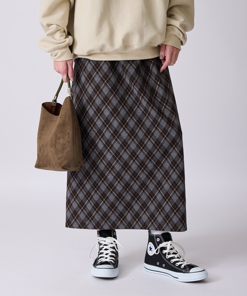 AO2（アオズ）の「バイヤスチェック バックスリットスカート（スカート・レディース・ネイビー/ブラウン/ブルー・FREE）」の5枚目の写真