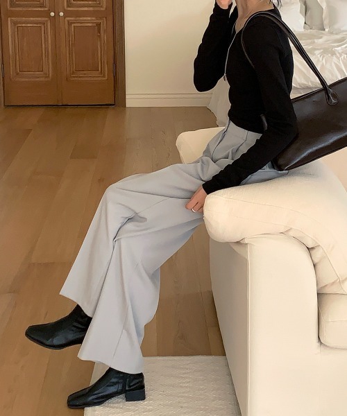 by muni:r（バイ ムニール）の「【低身長/高身長/サイズ展開有/5色展開】ピンタックワイドスラックス（スラックス・レディース・ブラウン/チャコールグレー/ブラック/ライトベージュ/ライトグレー・M-Regular/M-Long/S-Long/S-Regular）」の21枚目の写真