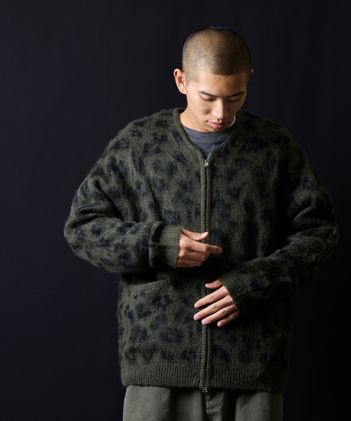 LEOPARD JACQUARD KNIT ZIP-UP CARDIGAN / レオパード ジャガード