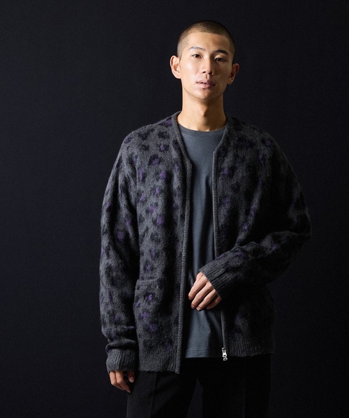 LEOPARD JACQUARD KNIT ZIP-UP CARDIGAN / レオパード