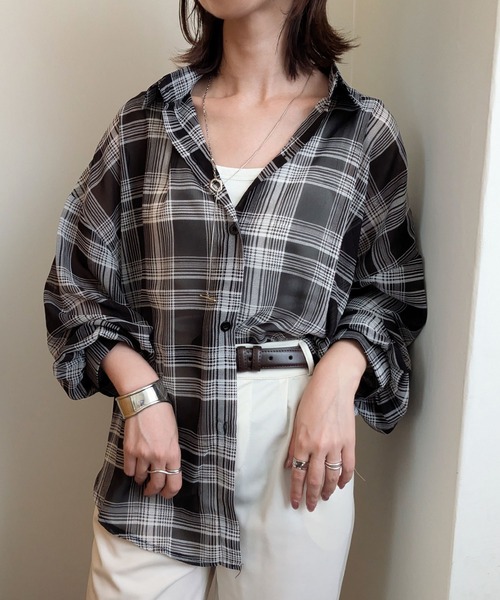 styiro（スタイロ）の「シースルーチェック柄ブラウスシャツ（シャツ/ブラウス・レディース・ベージュ/ブラック/ブルー/レッド・FREE）」の2枚目の写真