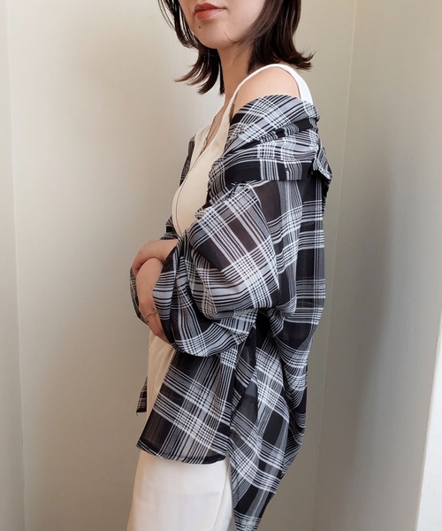 styiro（スタイロ）の「シースルーチェック柄ブラウスシャツ（シャツ/ブラウス・レディース・ベージュ/ブラック/ブルー/レッド・FREE）」の13枚目の写真