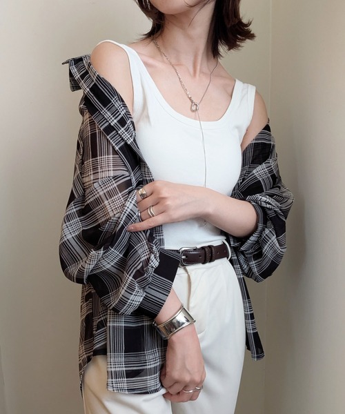 styiro（スタイロ）の「シースルーチェック柄ブラウスシャツ（シャツ/ブラウス・レディース・ベージュ/ブラック/ブルー/レッド・FREE）」の12枚目の写真
