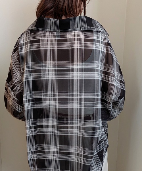 styiro（スタイロ）の「シースルーチェック柄ブラウスシャツ（シャツ/ブラウス・レディース・ベージュ/ブラック/ブルー/レッド・FREE）」の14枚目の写真