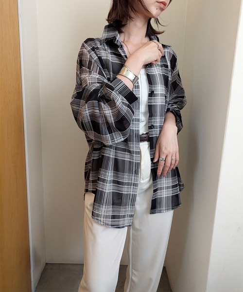 styiro（スタイロ）の「シースルーチェック柄ブラウスシャツ（シャツ/ブラウス・レディース・ベージュ/ブラック/ブルー/レッド・FREE）」の17枚目の写真