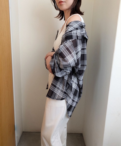 styiro（スタイロ）の「シースルーチェック柄ブラウスシャツ（シャツ/ブラウス・レディース・ベージュ/ブラック/ブルー/レッド・FREE）」の18枚目の写真