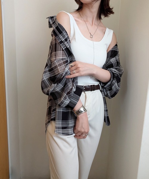 styiro（スタイロ）の「シースルーチェック柄ブラウスシャツ（シャツ/ブラウス・レディース・ベージュ/ブラック/ブルー/レッド・FREE）」の19枚目の写真