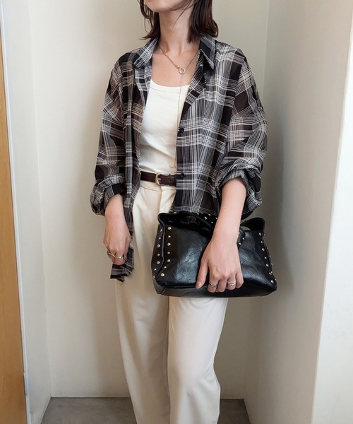 styiro（スタイロ）の「シースルーチェック柄ブラウスシャツ（シャツ/ブラウス・レディース・ベージュ/ブラック/ブルー/レッド・FREE）」の20枚目の写真