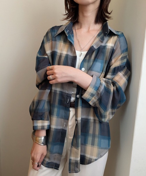 styiro（スタイロ）の「シースルーチェック柄ブラウスシャツ（シャツ/ブラウス・レディース・ベージュ/ブラック/ブルー/レッド・FREE）」の22枚目の写真