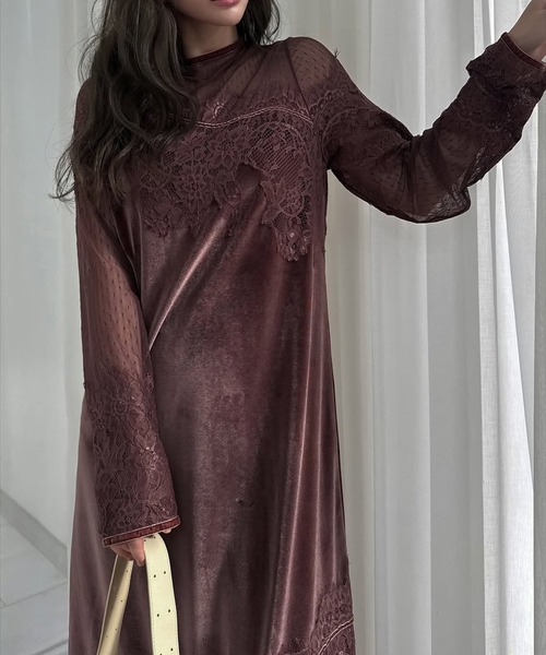 WILLFULLY（ウィルフリー）の「dot tulle panel lace velour OP