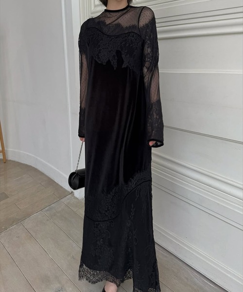 dot tulle panel lace velour OP（ワンピース）｜WILLFULLY（ウィル
