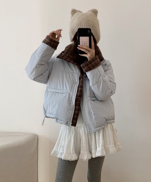 Ritzy(リッツィー)の「チェック柄切り替え エコダウンジャケット(ダウンジャケット/コート・レディース・ブラウン/ホワイト/ワイン/サックスブルー/ブラック・L/M)」の4枚目の写真