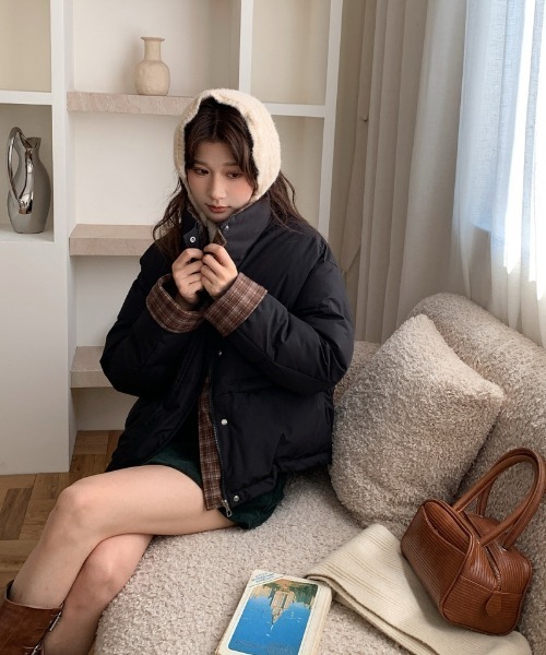 Ritzy(リッツィー)の「チェック柄切り替え エコダウンジャケット(ダウンジャケット/コート・レディース・ブラウン/ホワイト/ワイン/サックスブルー/ブラック・L/M)」の2枚目の写真