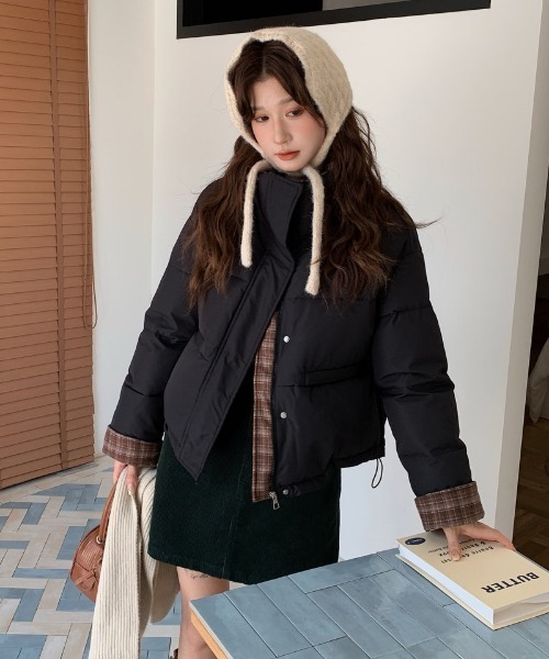 Ritzy(リッツィー)の「チェック柄切り替え エコダウンジャケット(ダウンジャケット/コート・レディース・ブラウン/ホワイト/ワイン/サックスブルー/ブラック・L/M)」の7枚目の写真