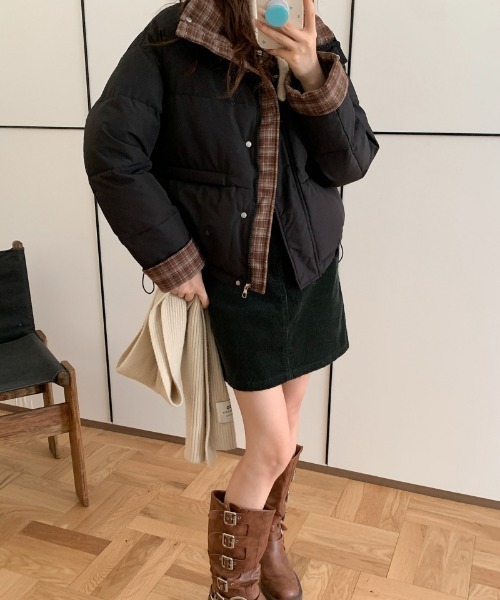 Ritzy(リッツィー)の「チェック柄切り替え エコダウンジャケット(ダウンジャケット/コート・レディース・ブラウン/ホワイト/ワイン/サックスブルー/ブラック・L/M)」の9枚目の写真